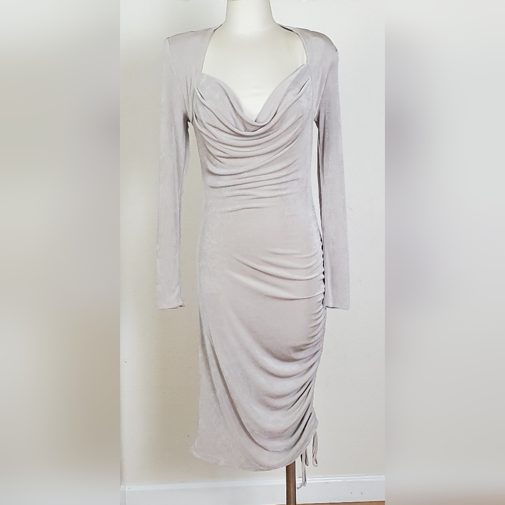 Elegant Gray Draped Women's Dress • L •